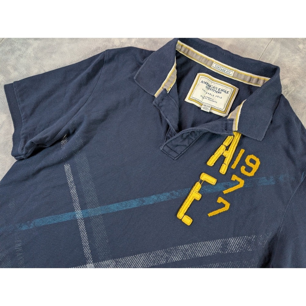 American Eagle Outfitters Mens XXXL Vintage Fit Navy Blue AE 1977 Graphic Polo